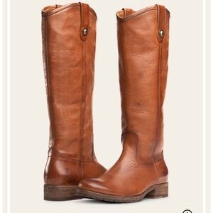 Frye Melissa Button Lug Tall Boots 5.5B in Cognac color